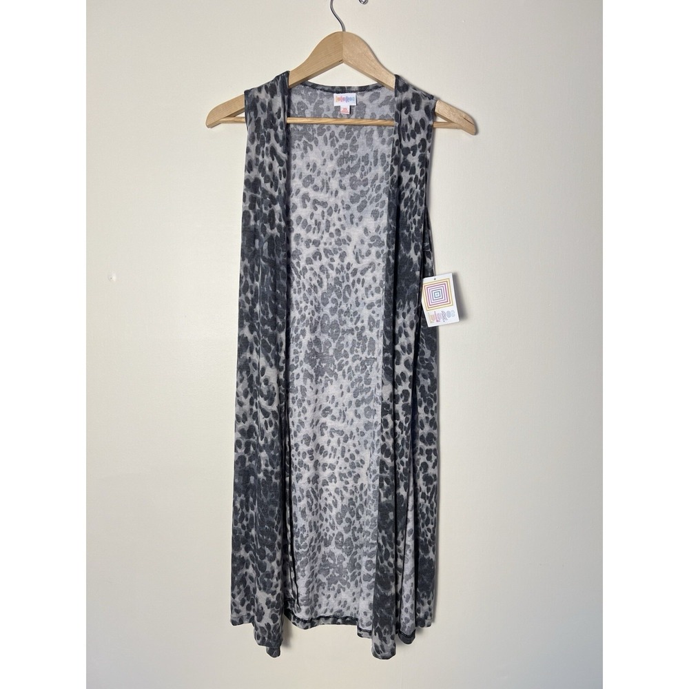🛍️ LulaRoe Womens Gray Leopard Print Slip Open Long Cardigan XS Casual Knit
